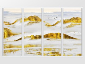 新中式金色意境山水移门