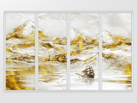 新中式石纹风景山水移门