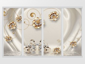 奢华简约金色珠宝花朵移门