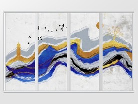 新中式抽象质感意境山水移门