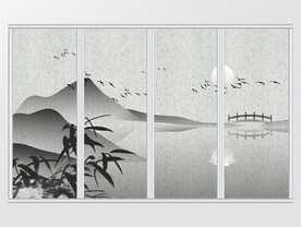 新中式简约意境山水移门