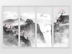 中式手绘桃林意境移门