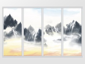 中式意境水墨山水移门