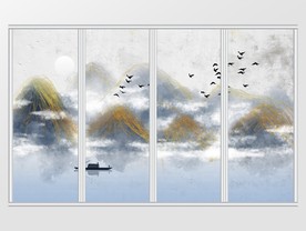 中式意境山水风景移门