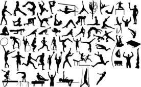 各种体操剪影运动健美影子黑影