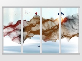 新中式抽象唯美山水移门