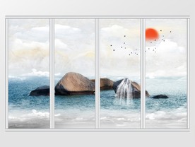 新中式大理石纹山水移门