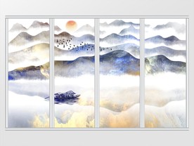新中式山水画移门