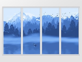 新中式手绘唯美山水移门