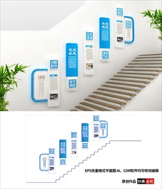 蓝色企业楼梯文化墙