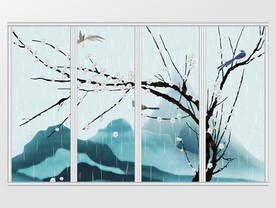 新中式工笔画梅花移门