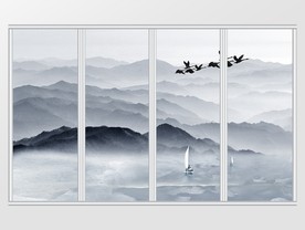 新中式抽象山水风景移门