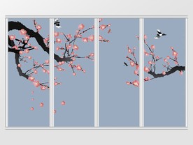 新中式高清手绘梅花鸟移门
