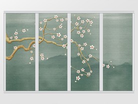 新中式花鸟梅花移门