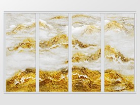 新中式金色抽象创意山水移门