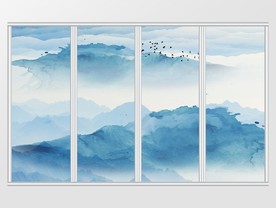 新中式蓝色山水移门