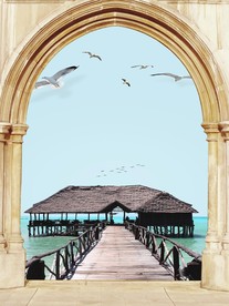 大型简约北欧码头木桥风景装饰画