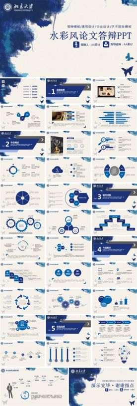 水彩风毕业论文答辩PPT模板
