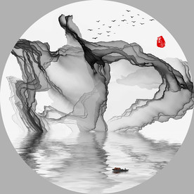 大型高清水墨山水烟雾装饰画