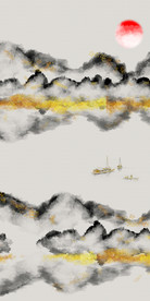 金色山水玄关装饰画