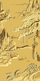 木雕浮雕迎客松玄关装饰画