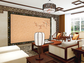 中式背景墙纸样机图