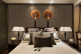 中式卧房背景墙纸样机