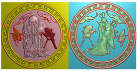 圆形回纹框寿星仙姑棺材后挡精雕