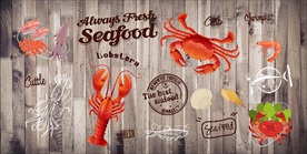 手绘海鲜餐饮装饰画背景墙