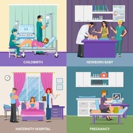 妇产科医院产前护理产检插画矢量