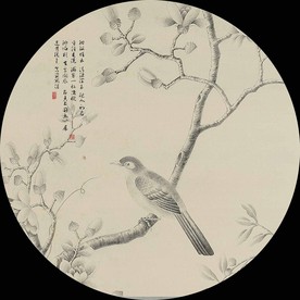 圆形古典花鸟画装饰画