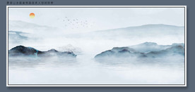 大型高清蓝色简约山水画