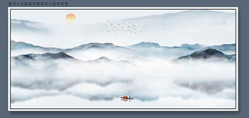 大型高清蓝色山水横幅装饰画