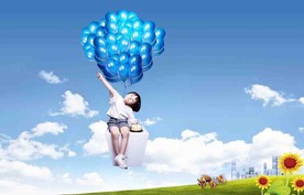 蓝天气球小孩