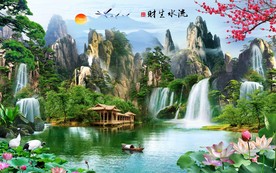 流水生财山水背景墙