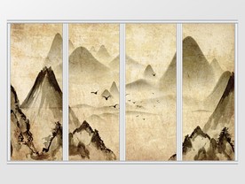 新中式水墨远山飞鸟群移门