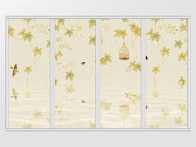 新中式枫叶鸟笼飞鸟秋色移门