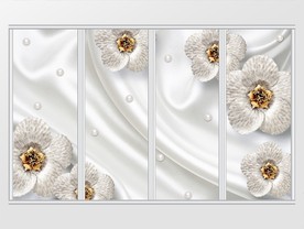 白金碎金花瓣珍珠白绸移门