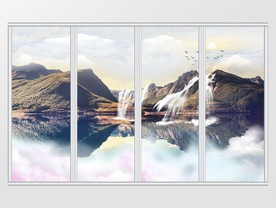 大理石岩石山水移门