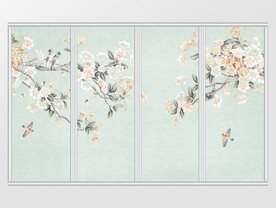 中式工笔花鸟移门