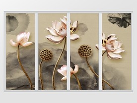新中式3d立体荷花水移门