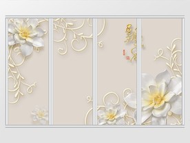 3d立体白莲浮雕花纹移门