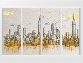 现代简约手绘质感金色城市移门