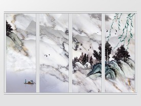 大理石纹理柳条山峦移门