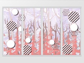 北欧抽象现代唯美粉色森林移门