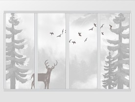 新中式现代简约唯美麋鹿飞鸟移门