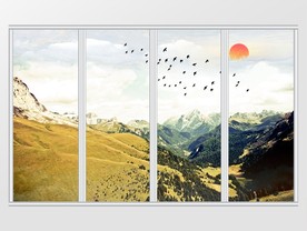 大理石纹日落日出移门