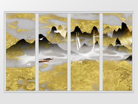 金色大气山峦流水移门