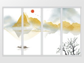新中式金箔山水抽象线条移门