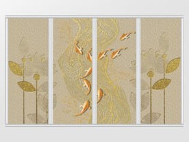 新中式金色荷花线条抽象移门